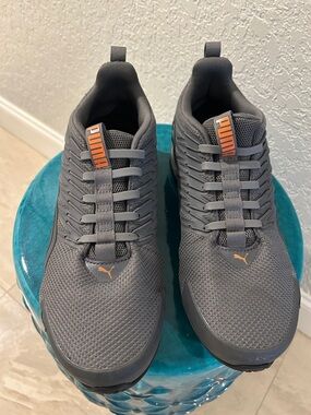 Puma Gray Sneakers with Orange Logo Accents
